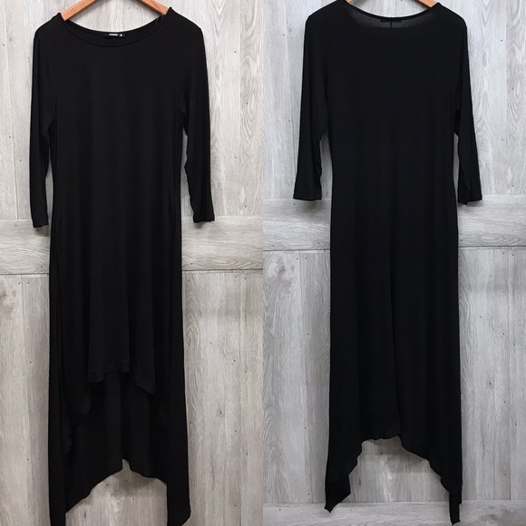 High Low Dress With 3/4 Sleeves and Side Pockets - Picture 2 of 3